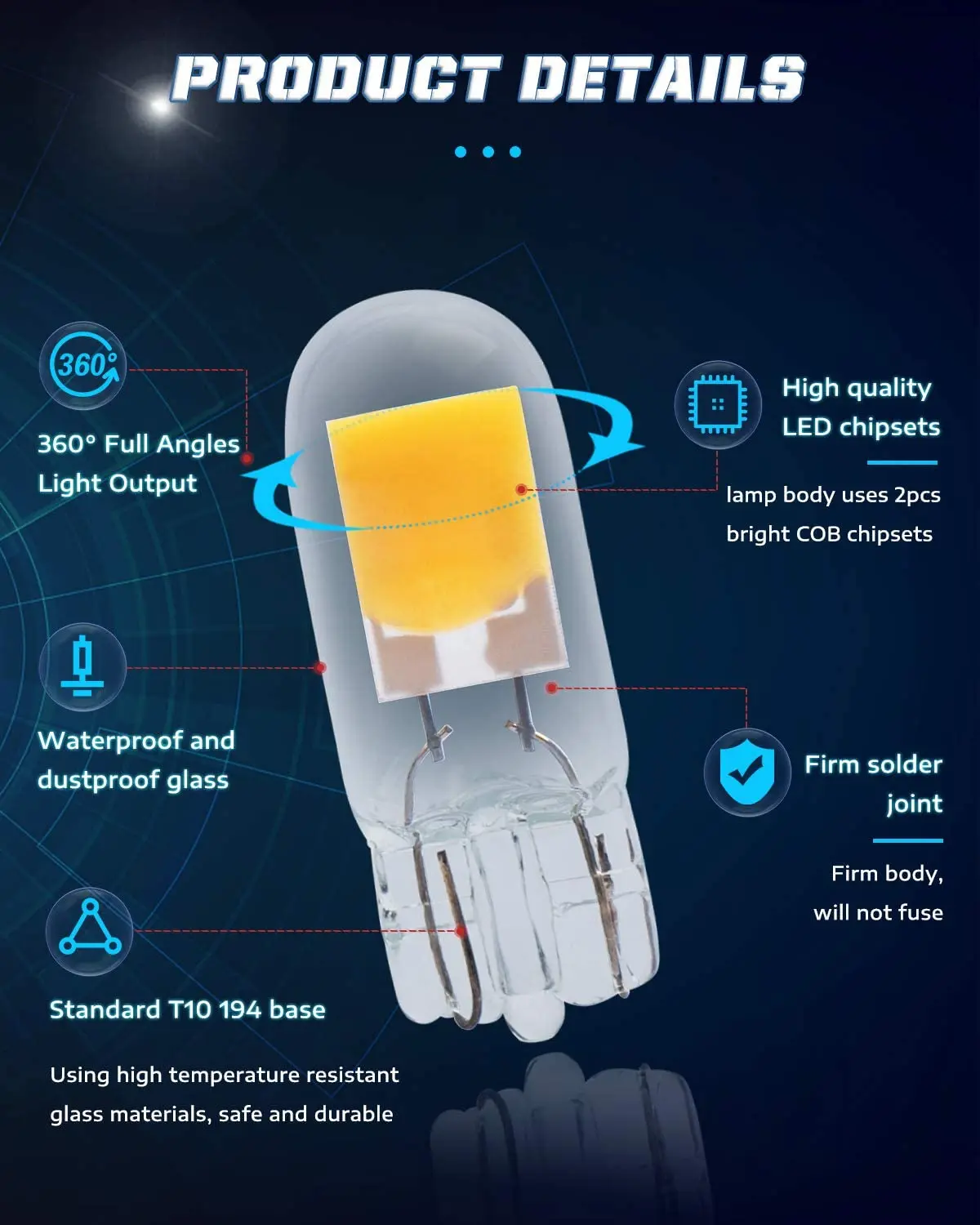 4-Pack T10 Branco Quente COB Fonte de Luz LED Lâmpadas de Substituição para 194 W5W 168 501 bulbo de Halogênio Interior do Carro da Placa de Licença Lâmpada