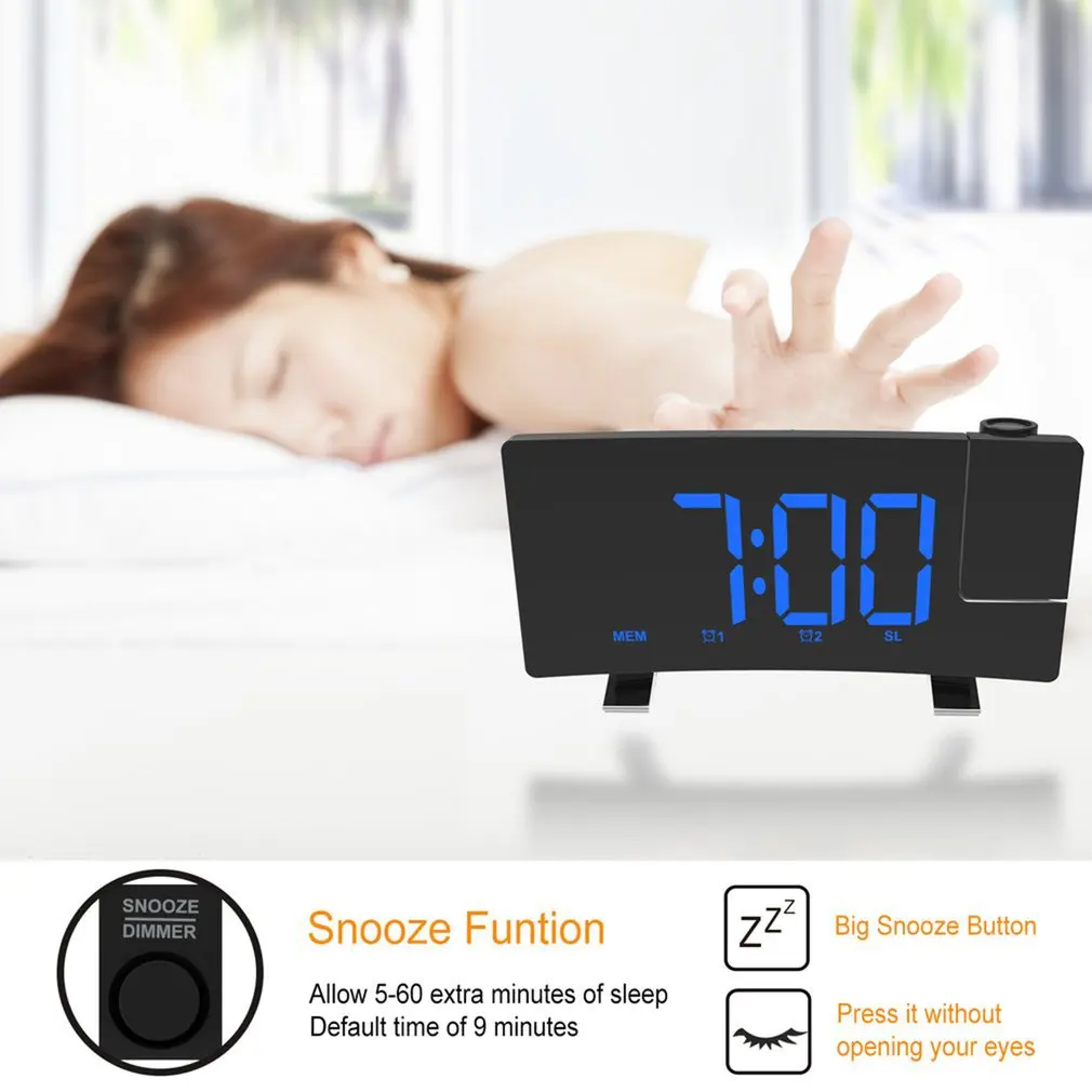 Rádio FM de Projeção LED Relógio Digital Inteligente, Relógio Despertador, Relógio de Mesa Eletrônica Relógios de Despertar Relógio de Tempo Alarme Soneca
