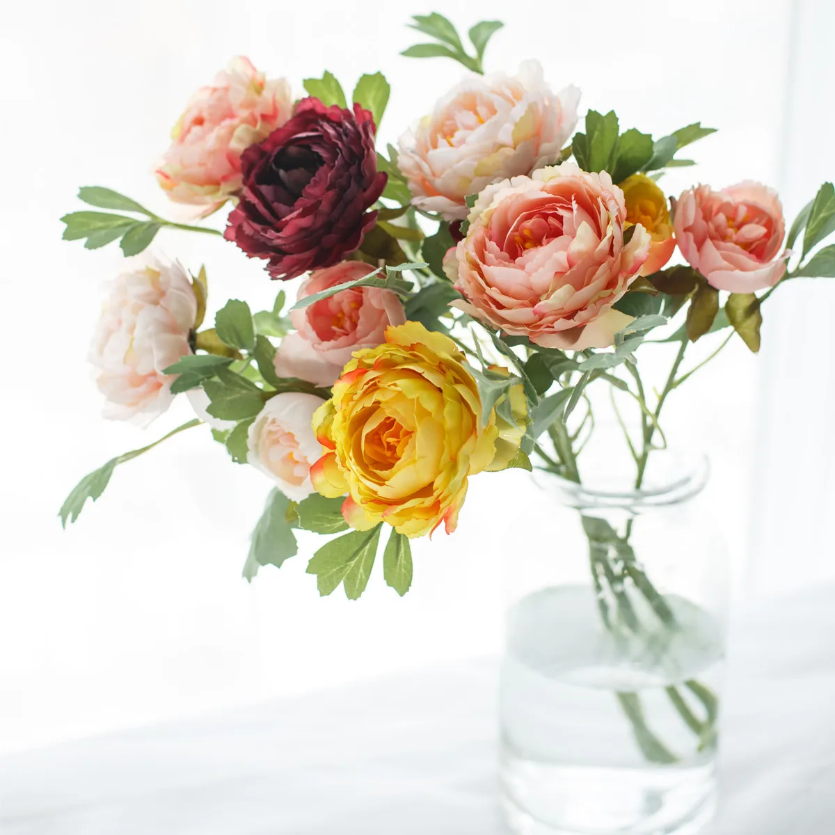 59cm de Rosa cor-de-Rosa de Seda Peônia Buquê de Flores Artificiais Barato Falso Flores para Casa, Decoração de Casamento interior