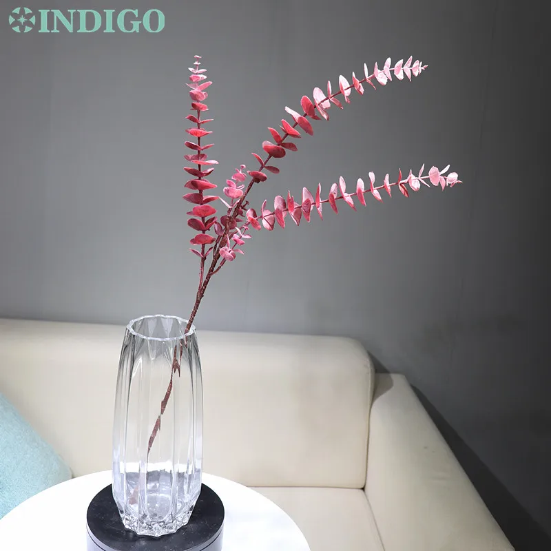 INDIGO - cor-de-Rosa Longo de Eucalipto, Folhas de Dólar de Prata Grama Decoração de Parede Artificial de Plantas de Flores de Casamento Festa de Natal de Exibição