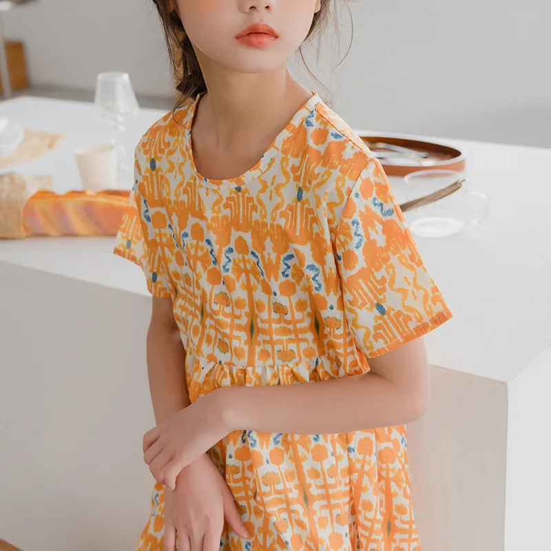 De 6 a 16 Anos Crianças e Adolescentes de Verão Casual, Vestido coreano Impresso Vestidos de Roupas de Meninas Filhos de Praia, Vestidos, #8846