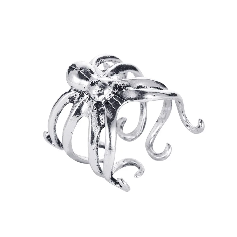 Boho Cor De Prata Mulheres Anéis Menina Ajustável Estilo Gótico Octopus-Aranha Dragão Animal Anéis De Senhora Tema Da Festa De Halloween Da Jóia