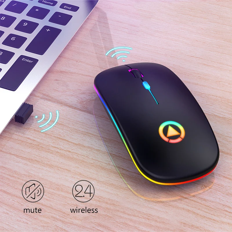 Mouse sem fio Recarregável mouse 1600DPI RGB LED Backlit Silêncio Mouse Ultra slim mouse ergonômico para notebook PC