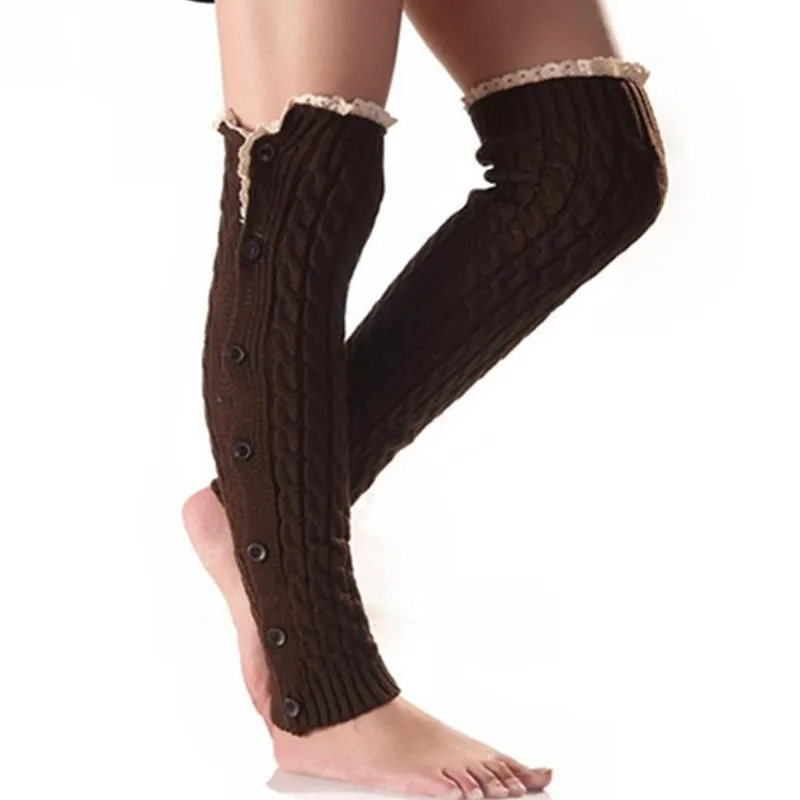 Moda Senhora Mulheres Legging Aquecedor de Pés de Renda Botão de Arranque Polainas de Inverno Cobre Quente de Outono de Estocagem mais Quentes Perna de Malha N2X6