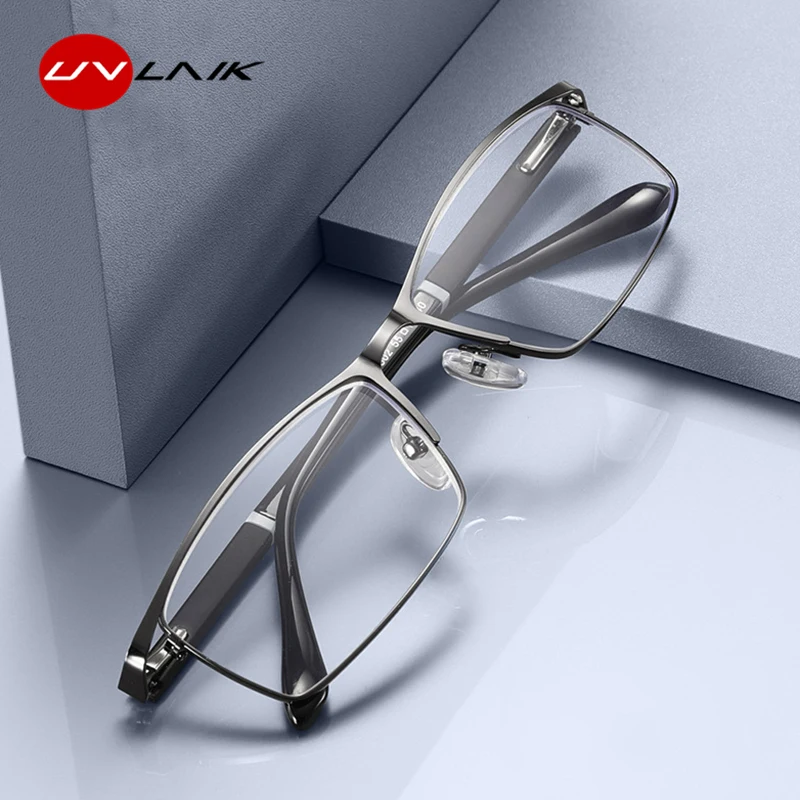 UVLAIK Presbiopia Óptico Liga de Homens de Negócios Óculos de homens de Aço Inoxidável Anti Azul Raios Óculos de Leitura de Óculos de grau