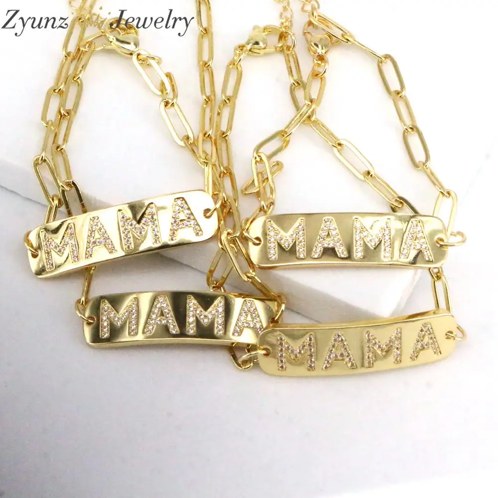 5PCS, Moda Mama Cristal de Ouro, Pulseira Bracelete Para a Mãe Moderna CZ Pavimentação Link Cadeia de Rolo Pulseiras do Dia das mães, Presentes