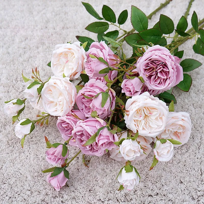 6Heads Austin rose ramo de flores de seda artificial, dia dos Namorados flores do casamento de decoração de casa de flores artificiales