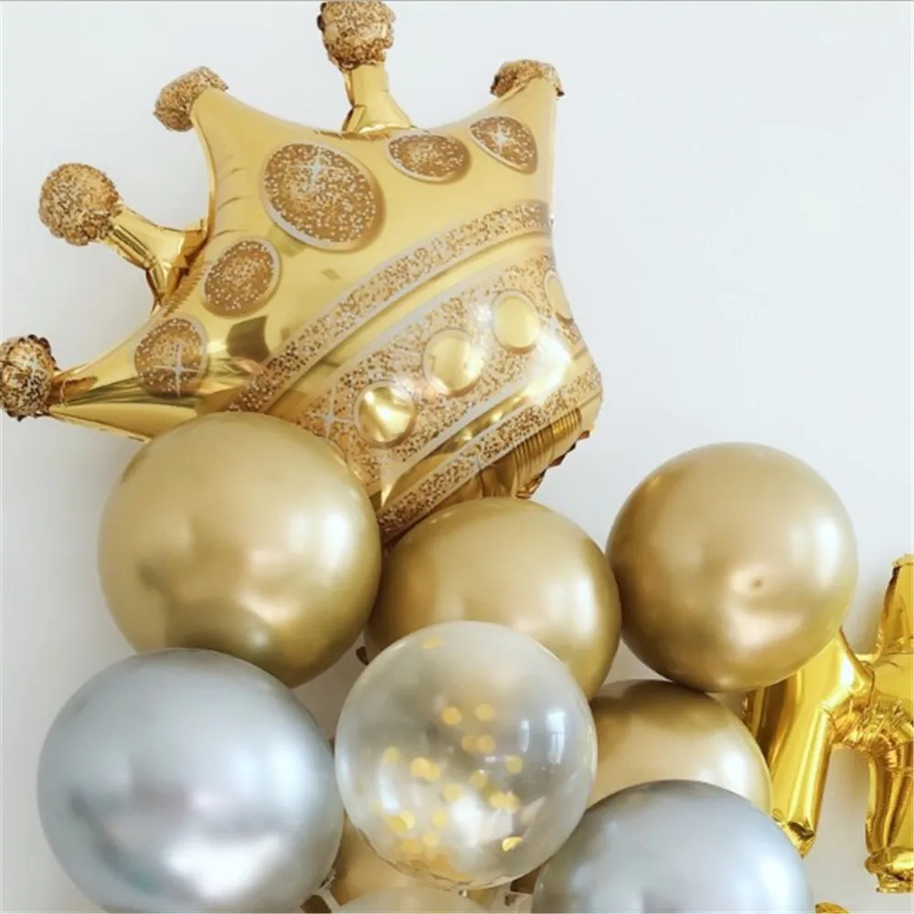 1pc Grande Coroa de Ouro Folha de Alumínio Balões Príncipe, Princesa do Chuveiro de Bebê Festa de Aniversário, Decorações de adultos Mini Balão