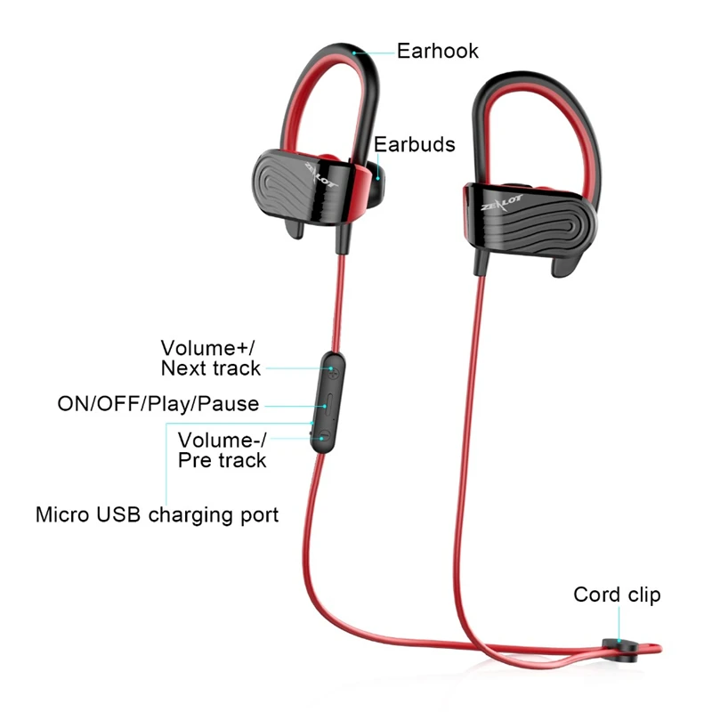 ZELOTE H12 sem Fio Fone de ouvido Bluetooth Esporte Fones de ouvido Estéreo IPX5 Impermeável Fones de ouvido com Microfone