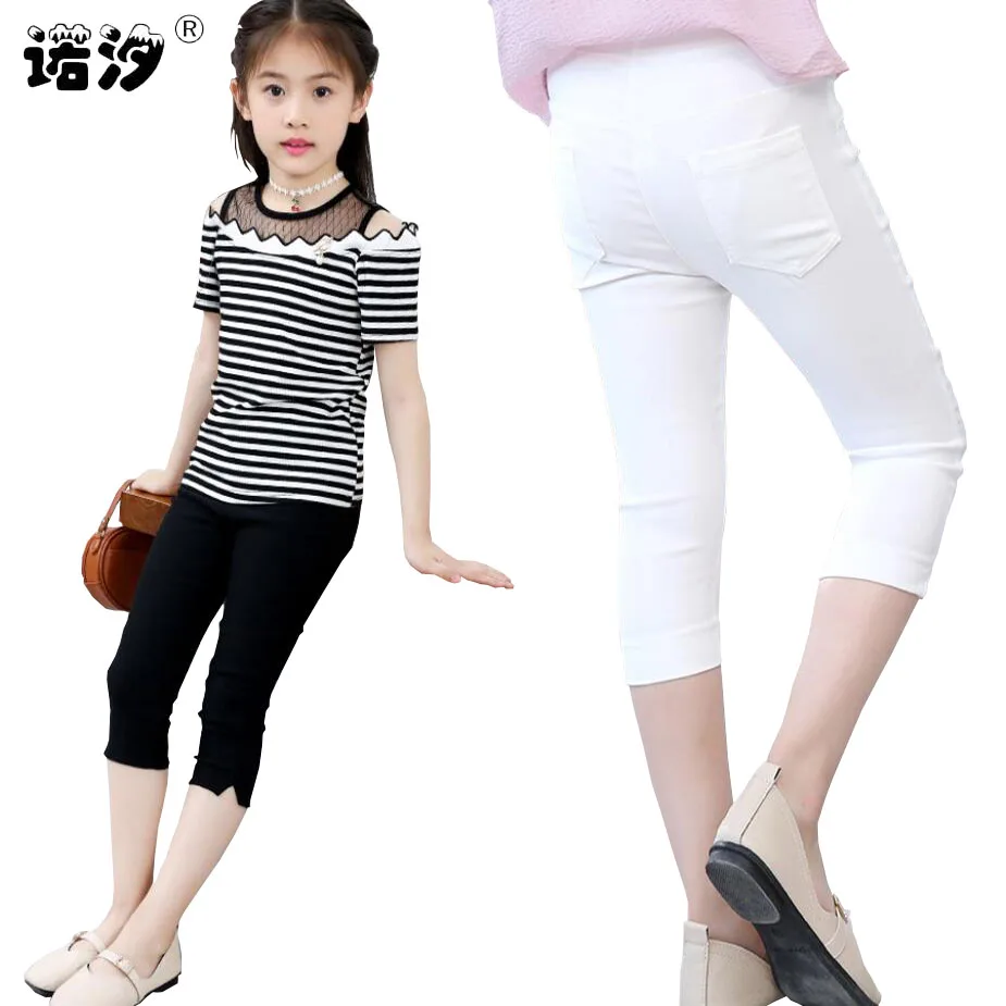 Calças de meninas 3-11T filhos verão as calças crianças bezerro de comprimento candy color calças leggings de meninas adolescentes de algodão calças curtas
