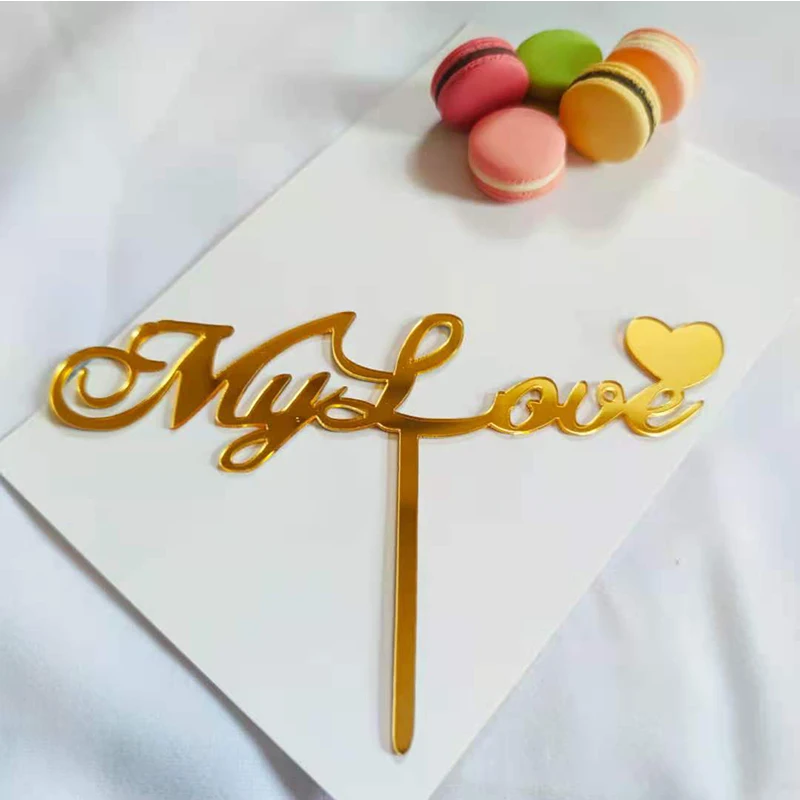 Dia dos namorados Acrílico Amor Cake Topper de Ouro em forma de Coração Aniversário de Cozimento do Bolo Topper para o Casamento, Confissão de Cupcake de Decoração