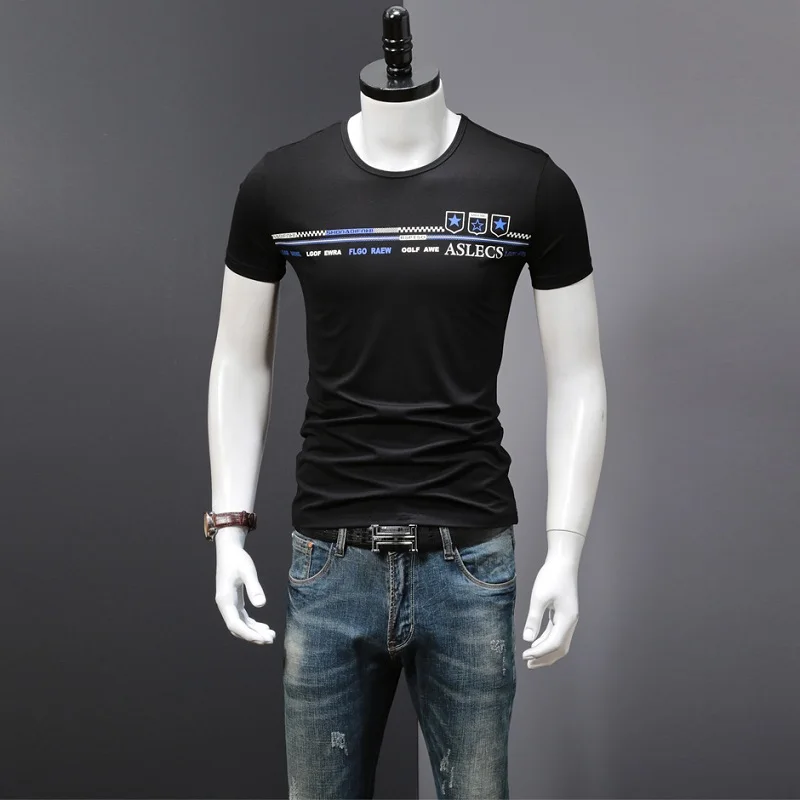Moda De Impressão Camiseta Streetwear Homens Verão Black T-Shirt De Algodão Casual Carta De Manga Curta Tops