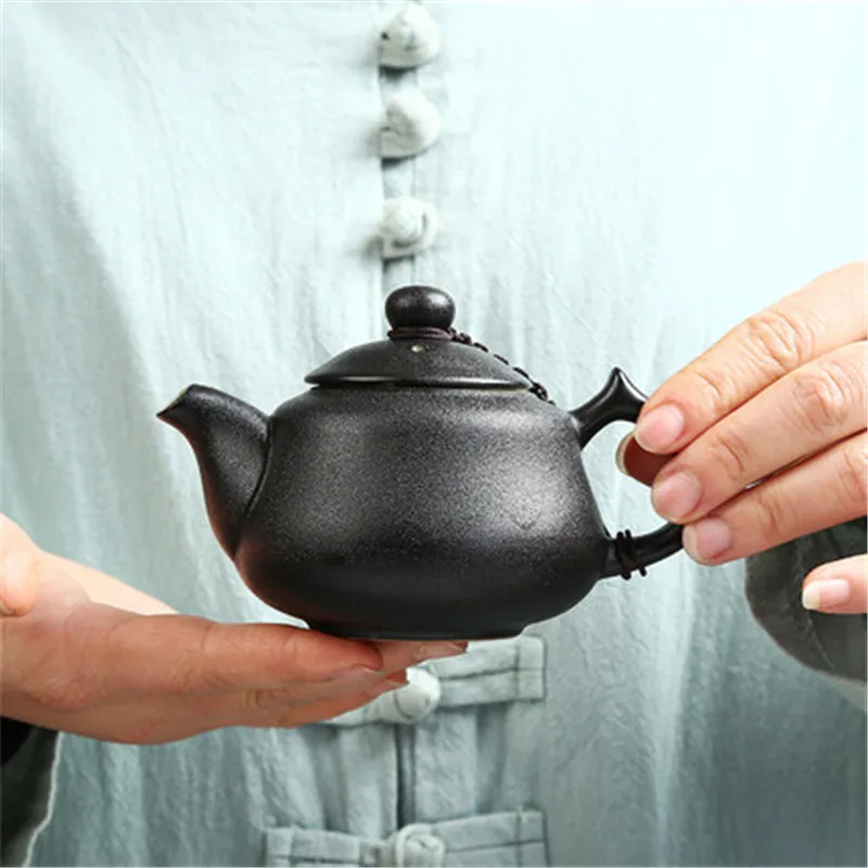Preto de cerâmica chá de panela lado lidar com pequenas kungfu conjunto de chá preto de vidro bule de chá para da hong pao/laço de guanyin/macha chá