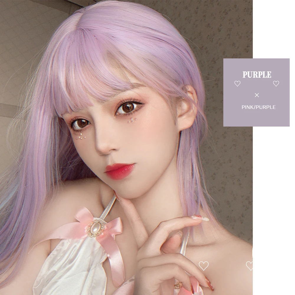 LANLAN peruca feminina de cabelo curto em linha reta líquido de cabelo vermelho natural Lolita diário bonito Harajuku cosplay realista cor-de-rosa púrpura peruca.
