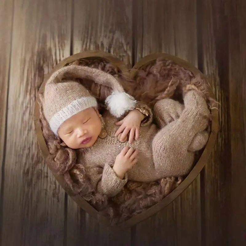 Bebê De Fotografia Com Adereços De Madeira Do Vintage Bacia De Lua Cheia Forma Do Coração, Caixa De Recém-Nascidos Foto Posando De Tiro Acessórios