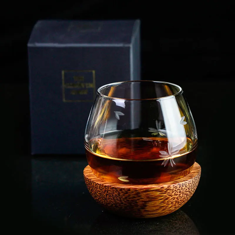 Lenta Rolo Esférico Whisky Rock Vidro de Correspondência Palete de Madeira Roly-poly Design Sabor Criativo Conhaque Snifters Copo de Whisky Titular