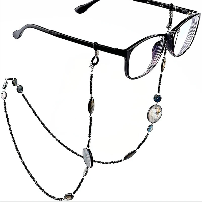 Moda Óculos De Leitura Corrente Para Mulheres Shell Esferas De Óculos De Sol Cabos Frisado De Óculos Amarra Mantenha Tiras Preto Óculos Retentor