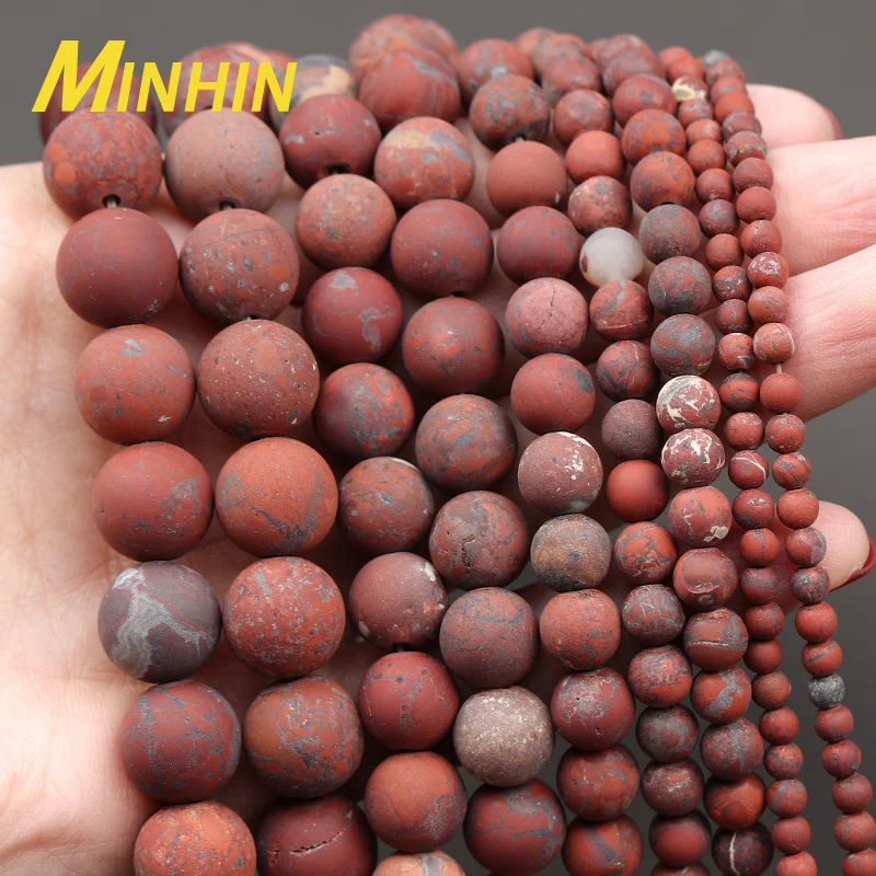 MINHIN Natural Fosco Vermelho Grânulos de Pedra 4/6/8/10/12MM Solta Esferas Espaçador Para Fazer Jóias DIY Pulseira Acessórios