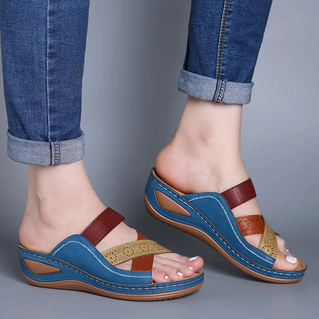 2021 Verão As Mulheres Ortopédico Premium Open Toe Sandálias Vintage Deslizamento Respirável Casual De Couro Feminino Plataforma Retro Sapatos