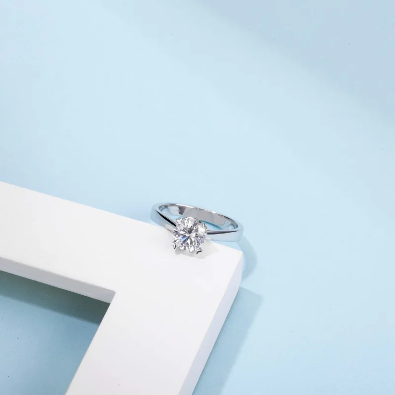 GICA GEMA Mosanite Anéis Para as Mulheres 925 Prata Genuína 6,5 mm de Moda 1Ct D Cor de pedra preciosa de Casamento Noivado Personalizado de Jóias