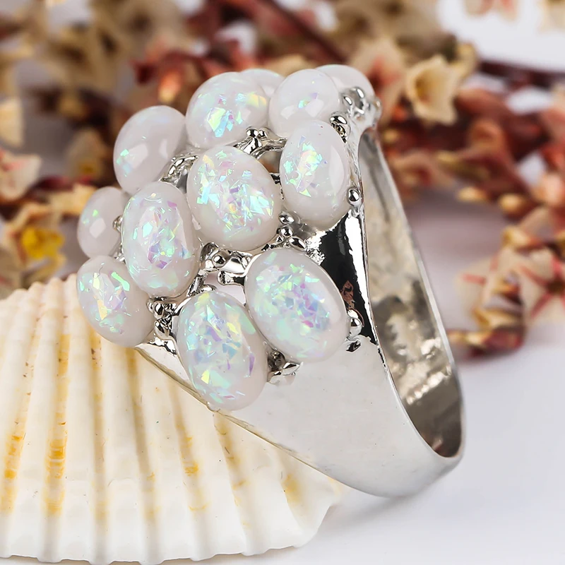 Moda Opala Anéis para Mulheres Cor de Prata Casamento Noivado Anel de Dedo de Bandas Exagerados, Jóias Acessórios de Festa Presente