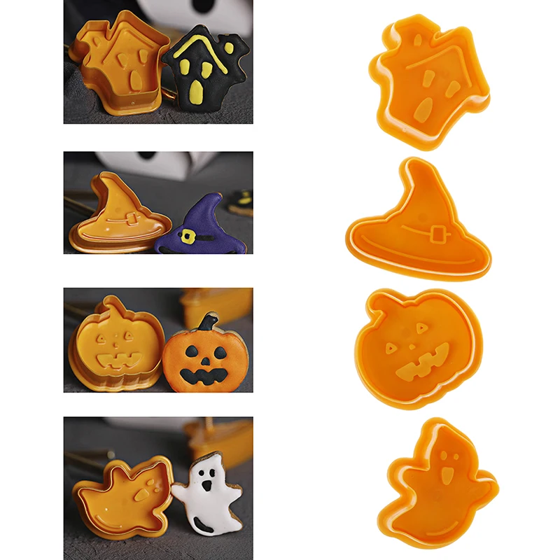 4pcs Abóbora de Halloween Fantasma Tema de Plástico Cortador de Biscoito Êmbolo Fondant de Açúcar artesanal de Chocolate do Molde de Decoração do Bolo de Ferramentas