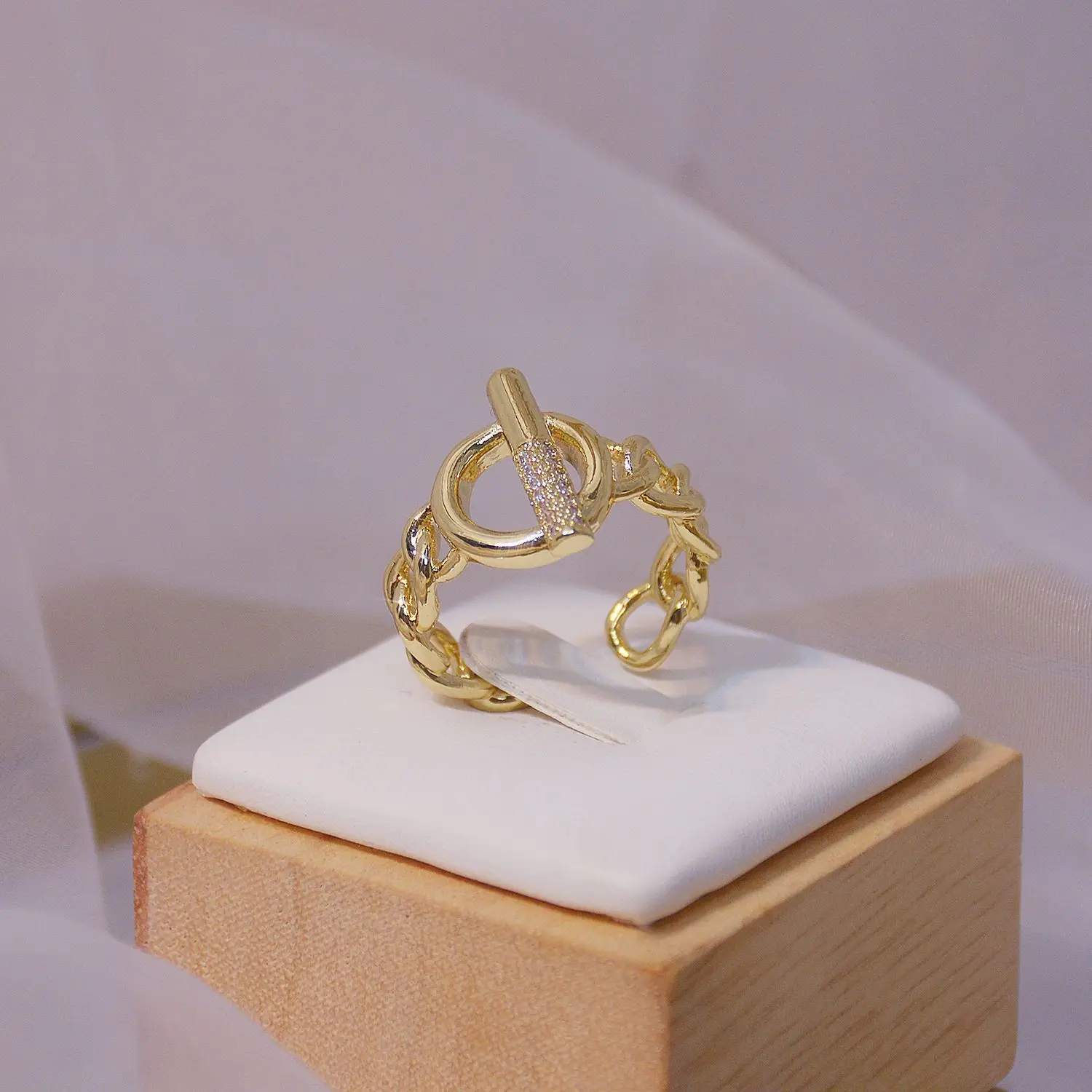 Delicada Jóia de Ouro 14K Plated Ajustável Crystal Star Anéis para as Mulheres de Estilo Simples, zircônia Cúbica Chique Anéis