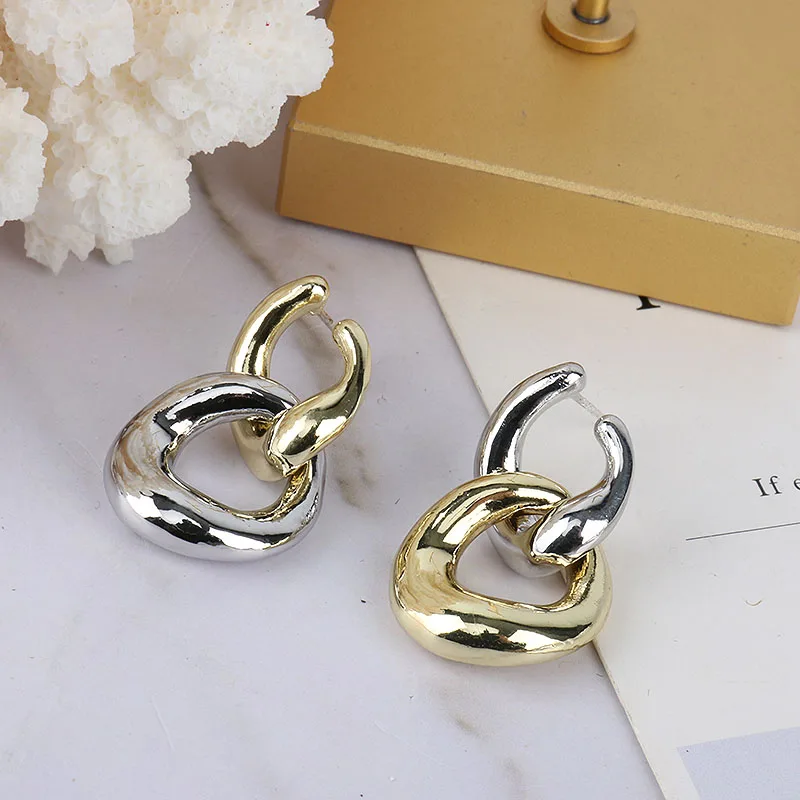 Kshmir Retro ouro emendados brincos 2021 moda duplo anel duplo de cor brincos mulheres jóia de presente