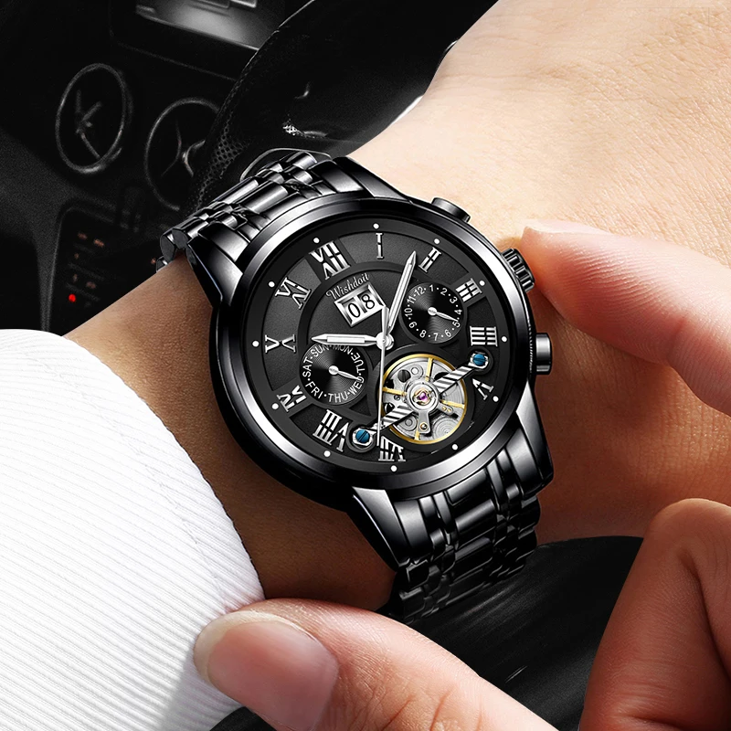 WISHDOIT Relógio Suíço Homens Mecânico Automático Oco Relógio Grande de Discagem Impermeável Luminosa 2021 Nova Moda dos Homens Relógio de Luxo