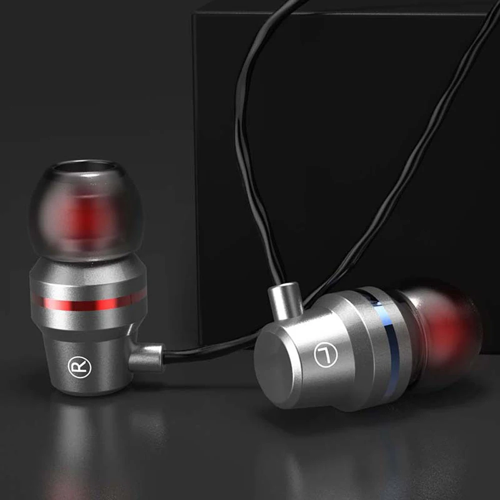 Metal profissional Fone de ouvido Em Ouvido com Fios de Fone de ouvido de 3,5 mm Pesado Som de Música de Qualidade Esporte Headset Para iPh, Para a Xiaomi