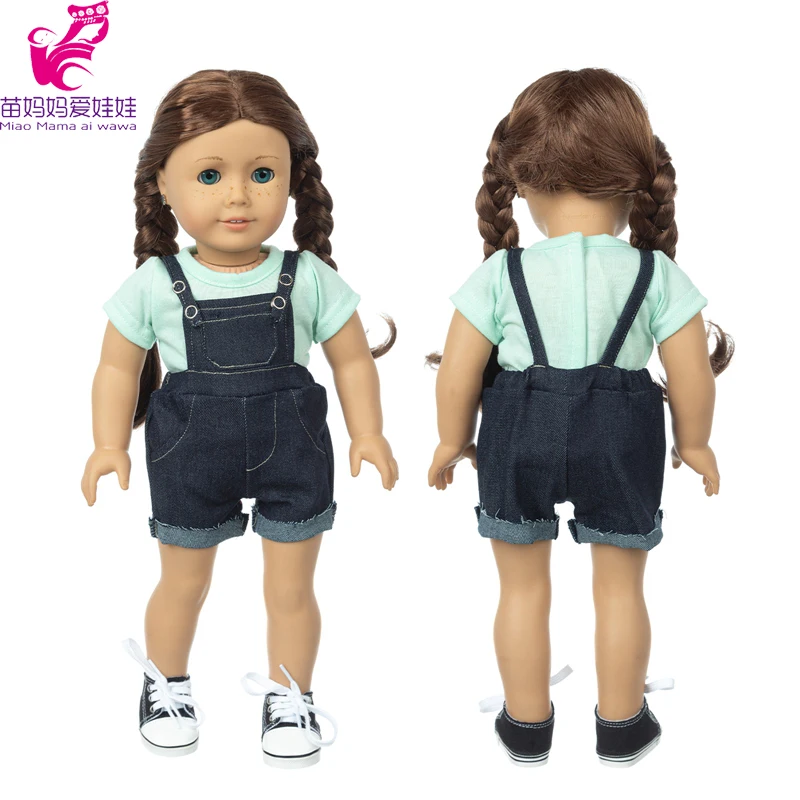 De 18 Polegadas Menina Roupas de Boneca Verde Camiseta de Alça de Calças Para 43cm Reborn Baby Doll Outwear Menina Presentes