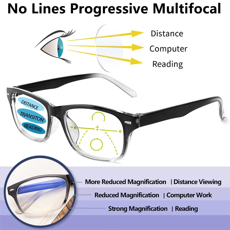 Novo Multifocal Progressiva TR90 Óculos de Leitura Mulheres Homens Anti Blue Ray Prescrição de Óculos Ultra-luz de Dioptria +1.0 +4.0