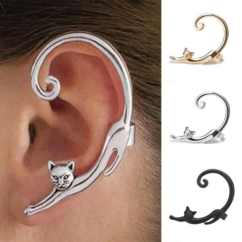 Gato bonito Clipe de Brincos Ear Cuff Earrings para as Mulheres Orecchini Ouvido Envoltório Earcuff Boucle D'oreille Clipe de Jóias de Moda Orelha Studs