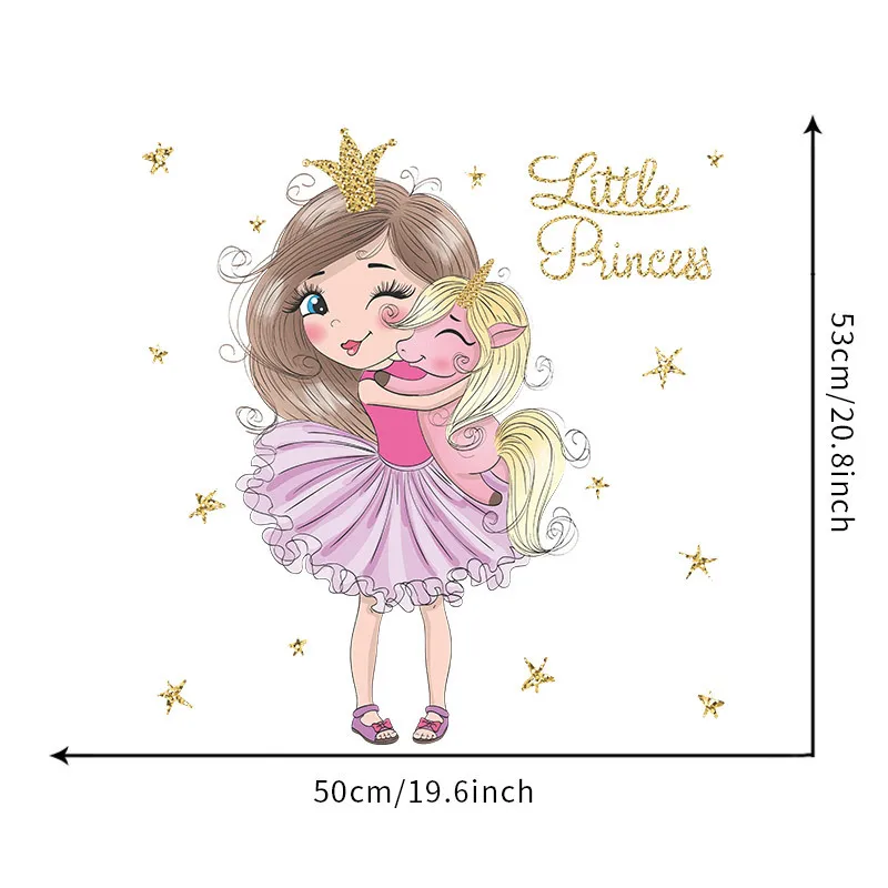 Cartoon Pequena Princesa e o Unicórnio Adesivos de Parede de Vinil Decorativo de Parede Decalques de Menina Quarto de Decoração do Berçário Mural Cartaz
