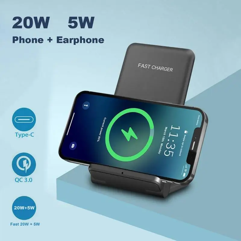 20W Qi Rápido Carregador sem Fio suporte Para o Iphone 12 11 Pro X Xr Xs 8 Samsung Galaxy Carregador Rápido dockstation Para Apple Airpods