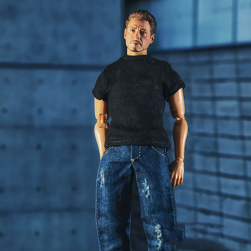 1/12 Escala Masculino Soldado Figura Acessório Impresso Manga Curta Costura T-shirt, Jeans Modelo de Terno para 6 polegadas Figura de Ação