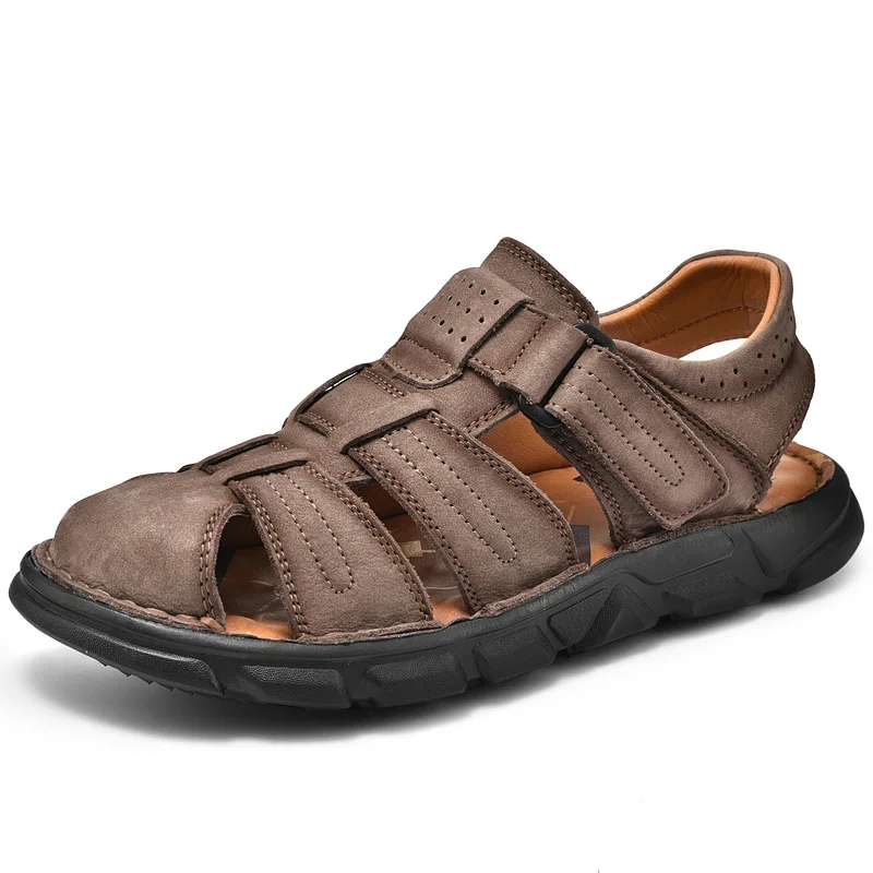 Os homens Verão de Sapatos de Couro Genuíno Sandália Casual para Homens da Marca de Alta Qualidade, Tamanho Grande, Sapatos de Homens Original 2021 Exterior Sapatos de Praia