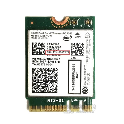 Intel Wireless-AC 7265 7265NGW 802.11 ac WiFi compatível com Bluetooth 4.0 NGFF 867M Cartão Para LENOVO 00JYT472