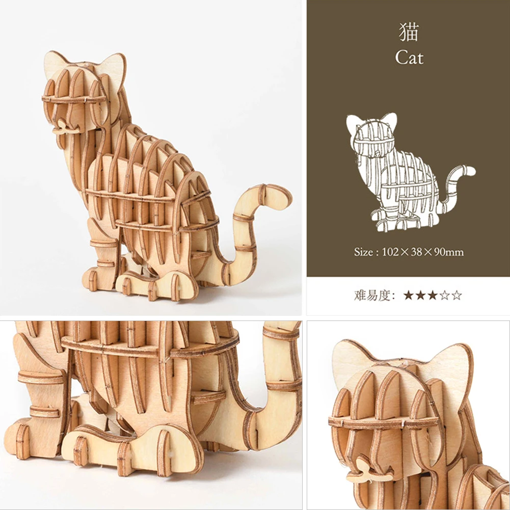 DIY Animal Gato Cão Panda Brinquedos de Corte a Laser 3D de Madeira de Brinquedo Quebra-cabeça de Montagem do Modelo de Embarcações de Madeira Kits de Decoração da Mesa para as Crianças Garoto