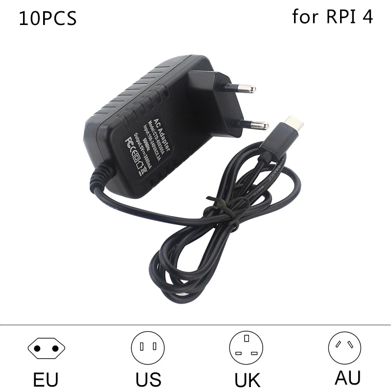 10 pc Raspberry Pi 4 Adaptador de Energia DC 5V 3A Saída USB Tipo C Fonte de Alimentação UE EUA reino UNIDO AU Ligue o Carregador para o Raspberry Pi 4 B