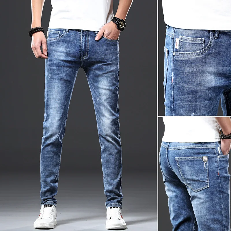 Sprin Summer Verão Maré de Marca de jeans para homens jeans slim fit masculino coreano Moda Hip Hop e Streetwear Calças High Street Calças