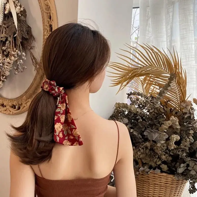 Versão coreana do novo floral cabelo, anel e acessórios para o cabelo l amarrado arco de cabelo de fita streamer Mori feminino laço de corda de cabeça cocar