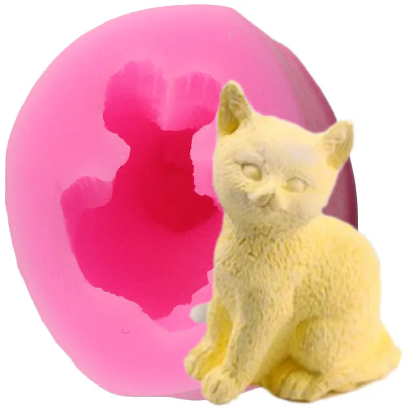 3D Gato Molde de Silicone Vela do Molde DIY Sabonete Artesanal Molde de Bolo de Aniversário do Bebê Decoração de Ferramentas de Doces Resina de Argila Chocolate Moldes