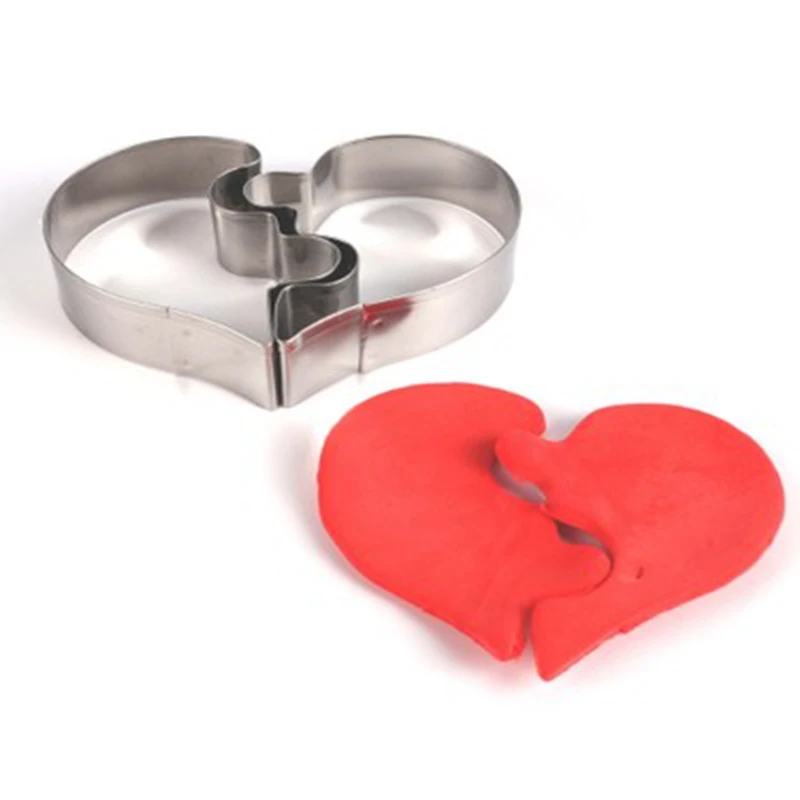 3Pcs 3D Coração Cortador de biscoitos em Forma de DIY Casamento de Amor Puzzle Cookies Molde Biscoitos Carimbo de Chá de Cozinha de Metal Panificação Pastelaria ferramenta