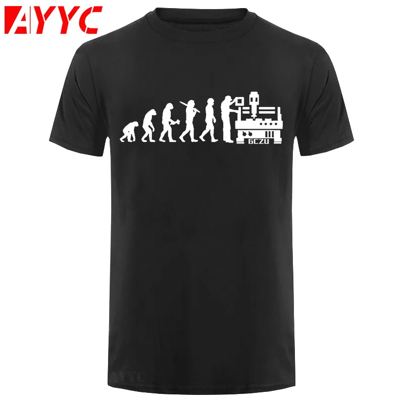 AYYC T-Shirt Camiseta Mecânico Cnc Cnc Operador de Evolução Presente Presente T-Shirt Novo Estilo de Design Natural Letra Camisa de Algodão