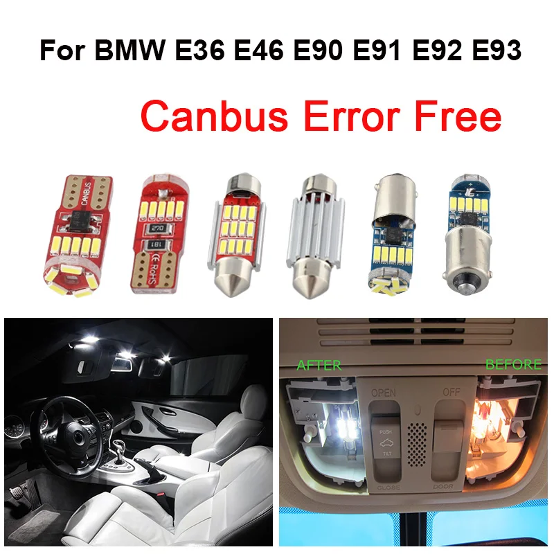 Branco Canbus Lâmpadas Livre de erros Lâmpadas LED Interior Mapa da Abóbada da Porta de Kit de luzes Para BMW Série 3 E36 E46 E90 E91 E92 E93 1990-2013
