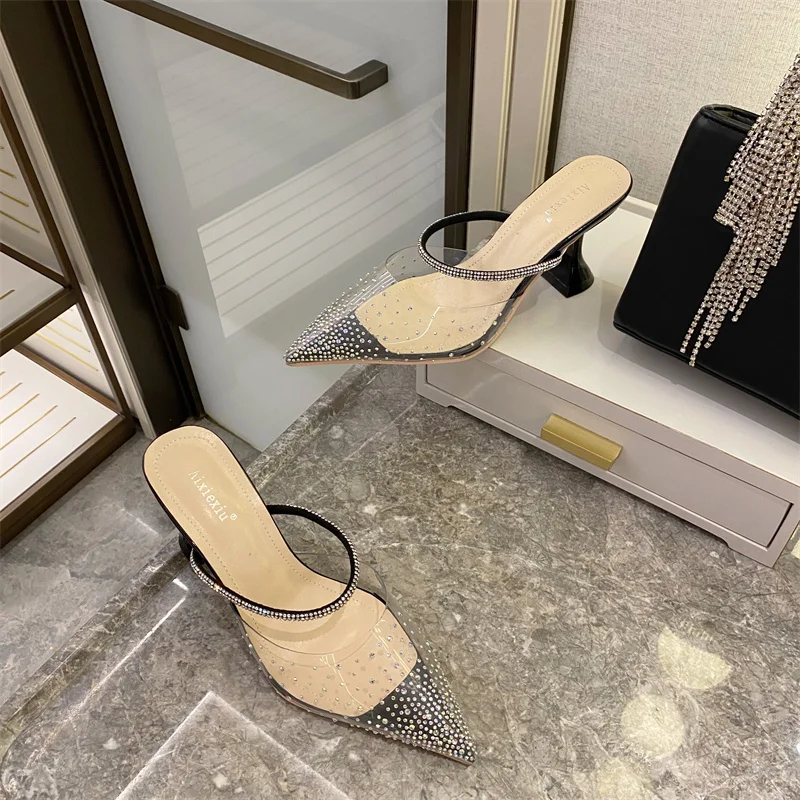 2021 Primavera Mulheres Chinelo Sapatos De Marca De Moda Plissada Deslizar Sobre Mulas Dedo Apontado Senhoras Sandália De Lazer Salto Baixo De Slides