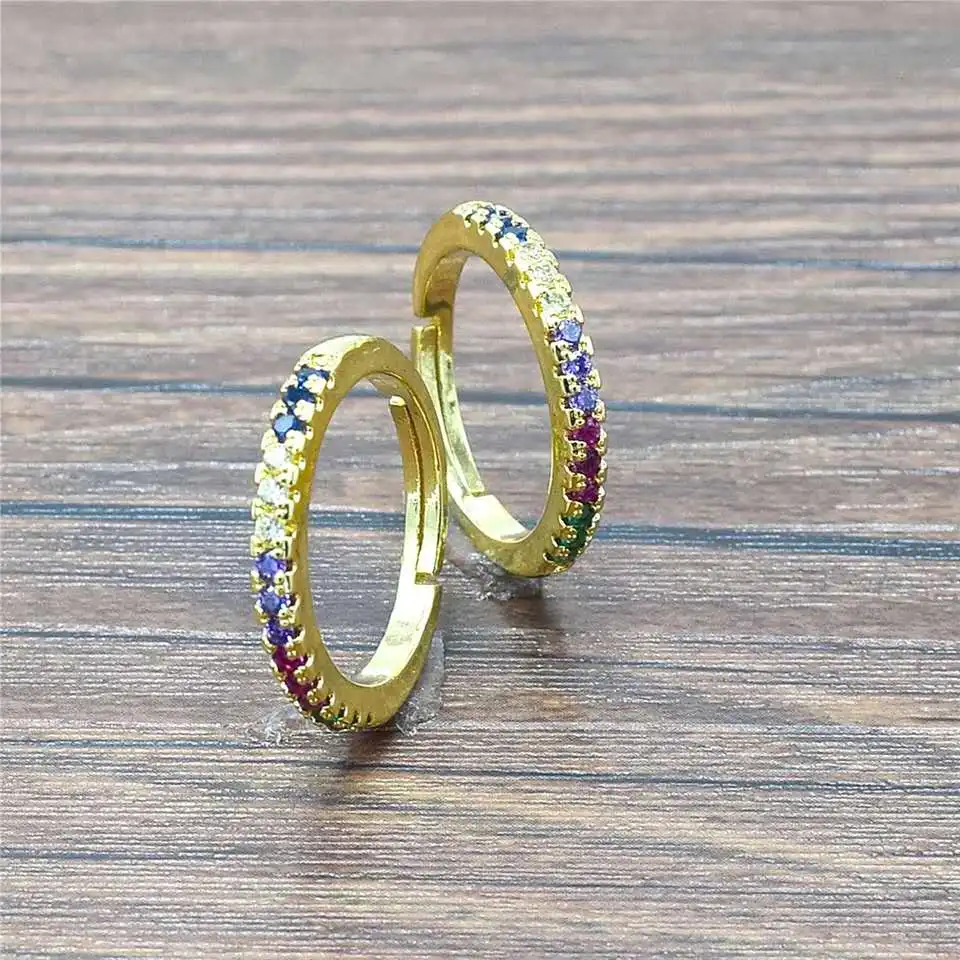 Requintado, fino multicolor estéreo zircão anel de ouro clássico simples anel de casamento de mulheres decorações