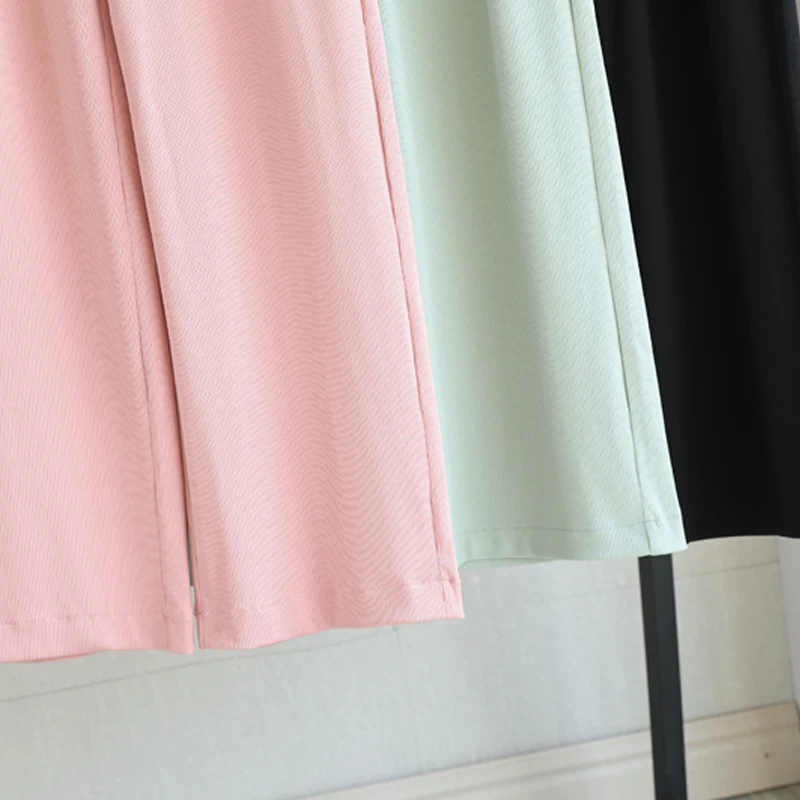 2021 Retro Cor Sólida Selvagem Elasticidade de Perna Larga Calças Femininas de Verão Nova-coreano Moda Listrado Cintura Casual Calças compridas S-4XL