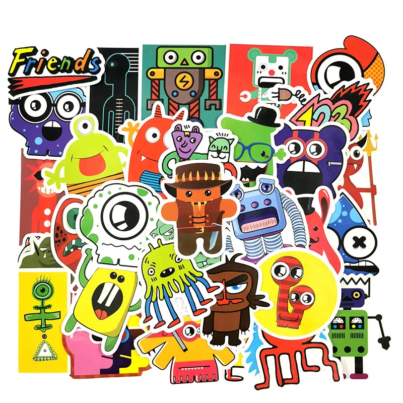 10/50 Pcs/pack de desenhos animados Pequeno Monstro Robô Adesivos Para o Presente Brinquedos de Crianças Diy Laptop Frigorífico Skate, Capacete de Skate